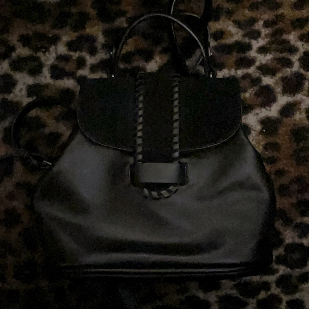 Black Pleather Backpack Purse - image 1